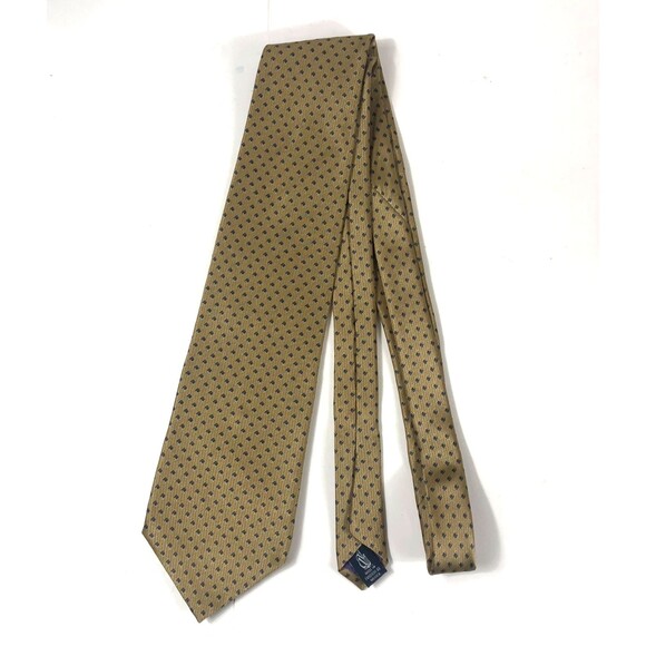 Nautica 100% Silk Tie Gold Tan Navy Blue Cube Geometric Pattern Classic Mens - Picture 2 of 7